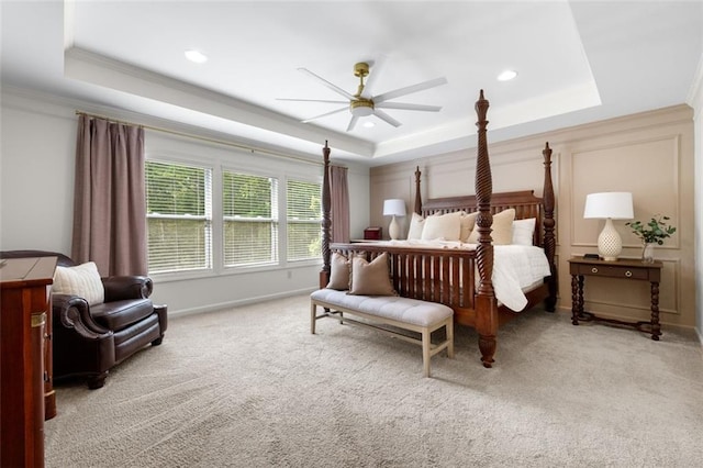 2680 Augeron Ct, Alpharetta, GA 30004 - bedroom with a raised ceiling, ornamental molding, carpet floors, recessed lighting, and ceiling fan