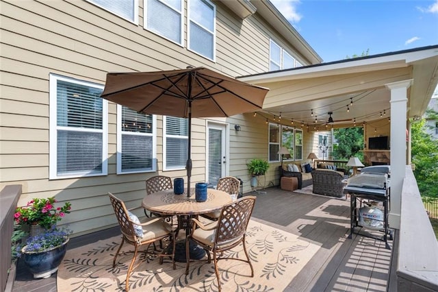 2680 Augeron Ct, Alpharetta, GA 30004 - wooden deck with outdoor dining area and a grill