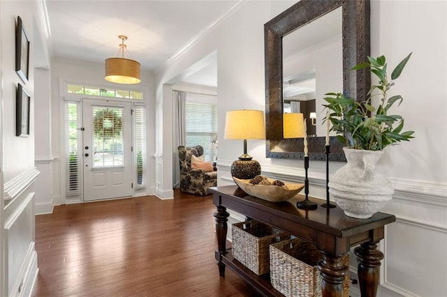 2680 Augeron Ct, Alpharetta, GA 30004 - foyer with ornamental molding, wood finished floors, and a wainscoted wall