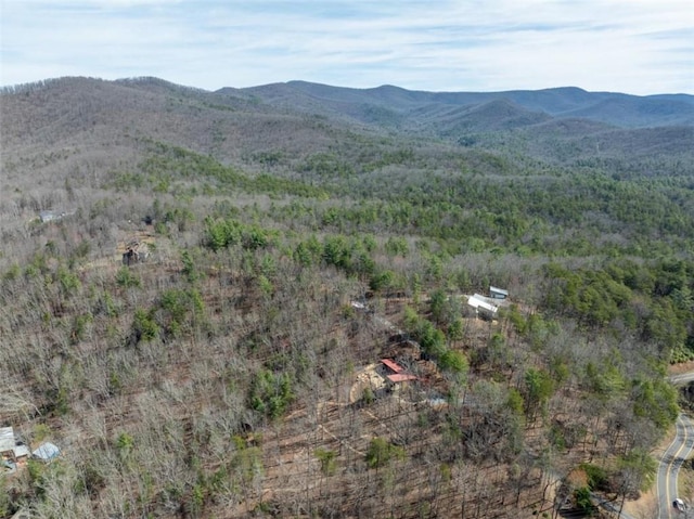 mountain view featuring a wooded view