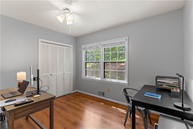 650 Crestview Ter, Gainesville, GA 30501 - home office with a ceiling fan and light wood finished floors