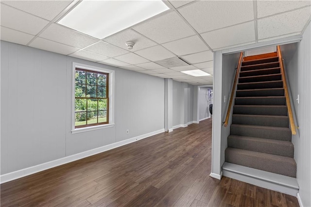 650 Crestview Ter, Gainesville, GA 30501 - below grade area featuring a drop ceiling, stairway, and wood finished floors