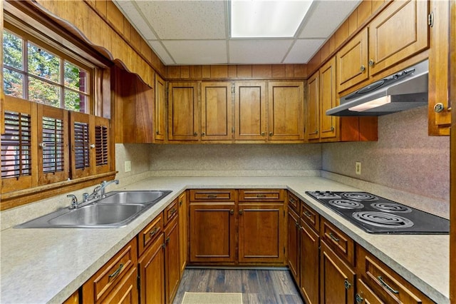 650 Crestview Ter, Gainesville, GA 30501 - kitchen featuring black electric stovetop, under cabinet range hood, light countertops, and a drop ceiling