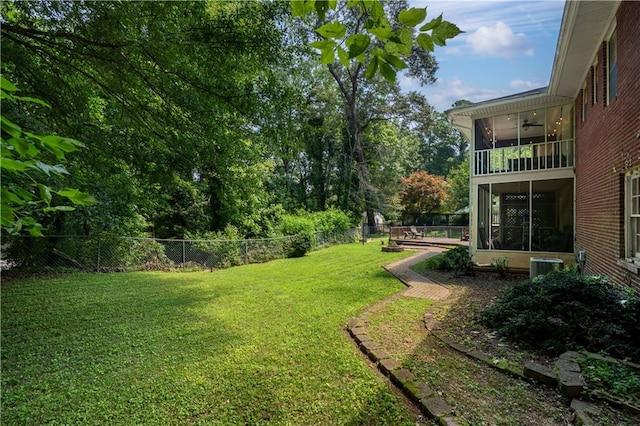 650 Crestview Ter, Gainesville, GA 30501 - fenced backyard featuring a balcony and ceiling fan