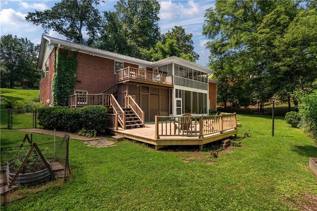 650 Crestview Ter, Gainesville, GA 30501 - rear view of house with a deck, stairway, a sunroom, and brick siding
