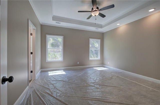 311 Arbor Cir, Rockmart, GA 30153 - unfurnished room featuring ornamental molding, a tray ceiling, a ceiling fan, and recessed lighting