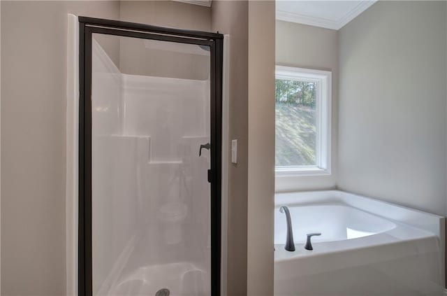 311 Arbor Cir, Rockmart, GA 30153 - full bathroom with ornamental molding, a stall shower, and a bath