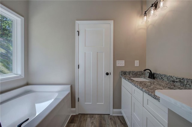 311 Arbor Cir, Rockmart, GA 30153 - bathroom featuring wood finished floors, a garden tub, and double vanity