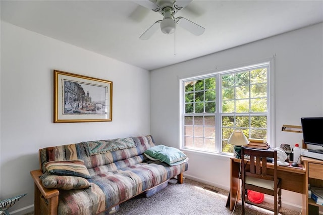 80 Jacob Trl, Rockmart, GA 30153 - living area featuring an office area, carpet flooring, and a ceiling fan