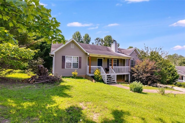 80 Jacob Trl, Rockmart, GA 30153 - ranch-style home featuring a porch, a front lawn, and a chimney