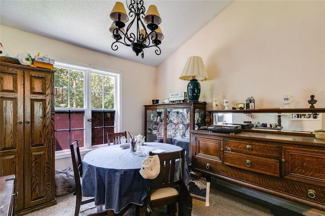 80 Jacob Trl, Rockmart, GA 30153 - dining room with light carpet, a chandelier, and lofted ceiling