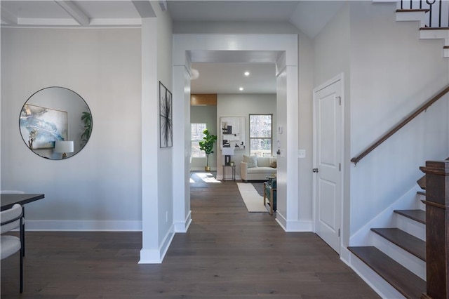 hallway featuring dark hardwood / wood-style floors