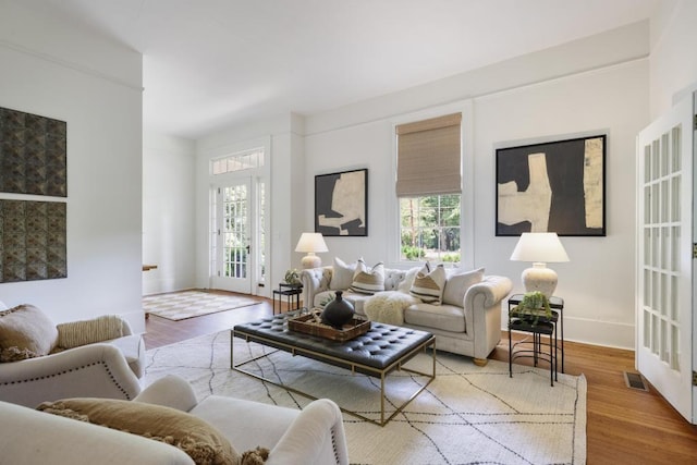 living room with healthy amount of natural light and wood finished floors