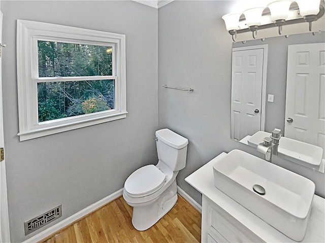 bathroom featuring vanity, hardwood / wood-style floors, and toilet