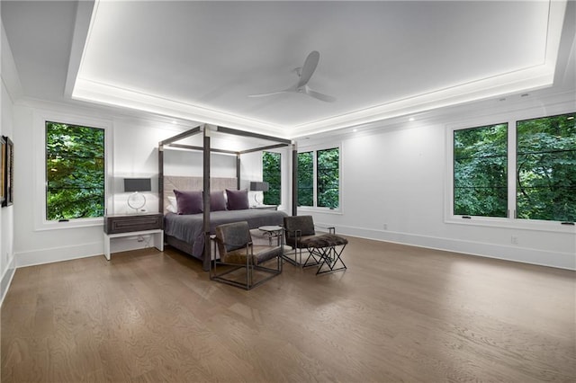 306 Pinecrest Rd NE, Atlanta, GA 30342 - bedroom featuring multiple windows, crown molding, wood finished floors, baseboards, and a tray ceiling