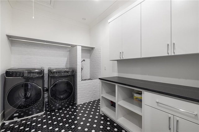 306 Pinecrest Rd NE, Atlanta, GA 30342 - laundry room with cabinet space, washer and clothes dryer, and attic access