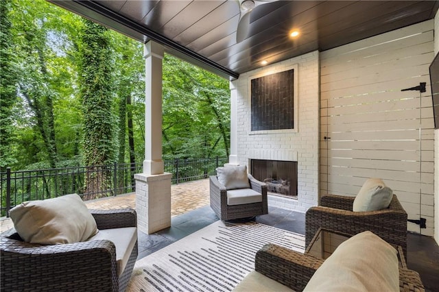 306 Pinecrest Rd NE, Atlanta, GA 30342 - view of patio with an outdoor brick fireplace