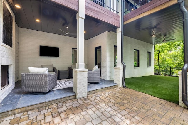 306 Pinecrest Rd NE, Atlanta, GA 30342 - view of patio featuring ceiling fan, an outdoor living space, and a balcony