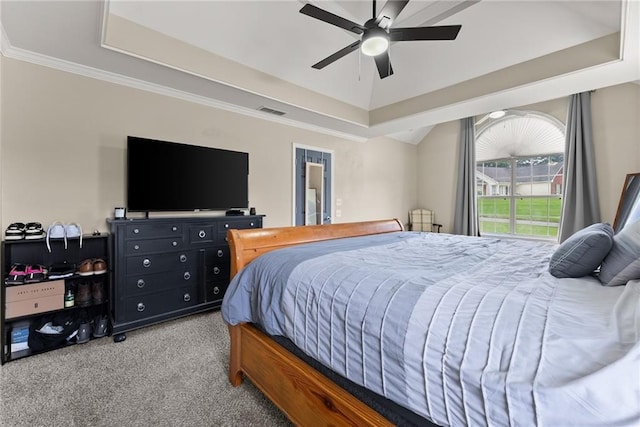 3625 Wapakonata Trl, Bethlehem, GA 30620 - bedroom featuring a tray ceiling, carpet flooring, a ceiling fan, and crown molding