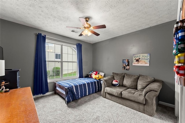 3625 Wapakonata Trl, Bethlehem, GA 30620 - carpeted bedroom featuring baseboards, ceiling fan, and a textured ceiling