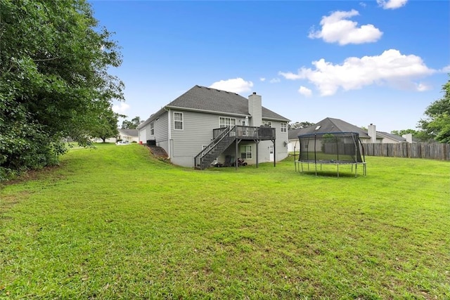 3625 Wapakonata Trl, Bethlehem, GA 30620 - view of yard with a trampoline, stairs, and a deck