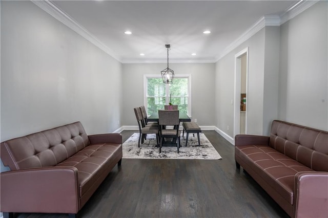 4569 Campenille Trce, Suwanee, GA 30024 - dining room featuring recessed lighting, dark wood-style flooring, and ornamental molding
