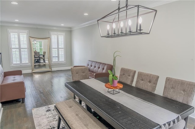 4569 Campenille Trce, Suwanee, GA 30024 - dining room featuring ornamental molding, wood finished floors, recessed lighting, and a chandelier