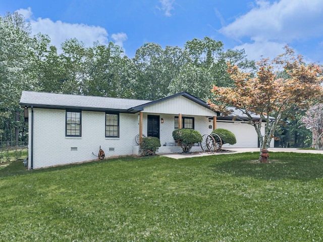 464 Mason Dr, Canton, GA 30115 - ranch-style house with brick siding, a garage, a front lawn, and crawl space