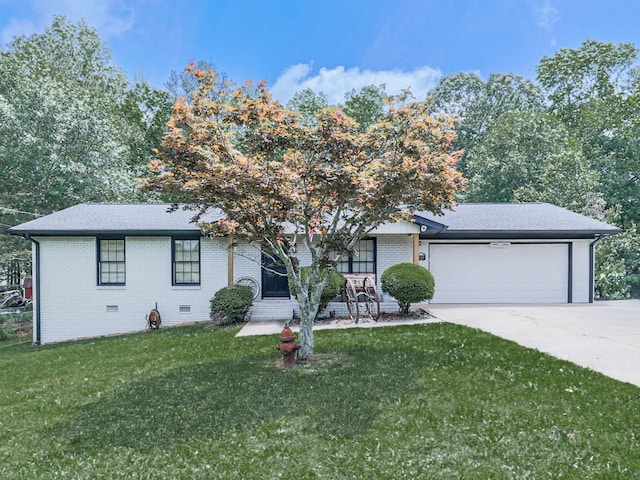 464 Mason Dr, Canton, GA 30115 - view of front facade featuring a front lawn, brick siding, an attached garage, concrete driveway, and a porch