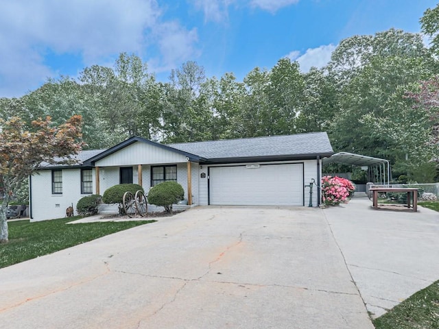464 Mason Dr, Canton, GA 30115 - ranch-style house featuring a carport, a garage, concrete driveway, and a front lawn