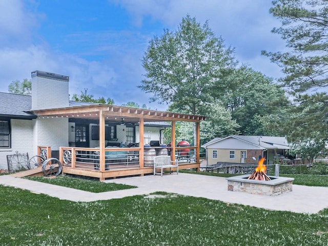 464 Mason Dr, Canton, GA 30115 - view of grassy yard with a fire pit, a wooden deck, and a patio
