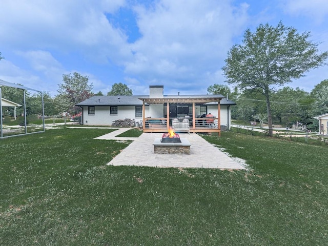 464 Mason Dr, Canton, GA 30115 - back of house with a fire pit, a patio, a chimney, and a deck