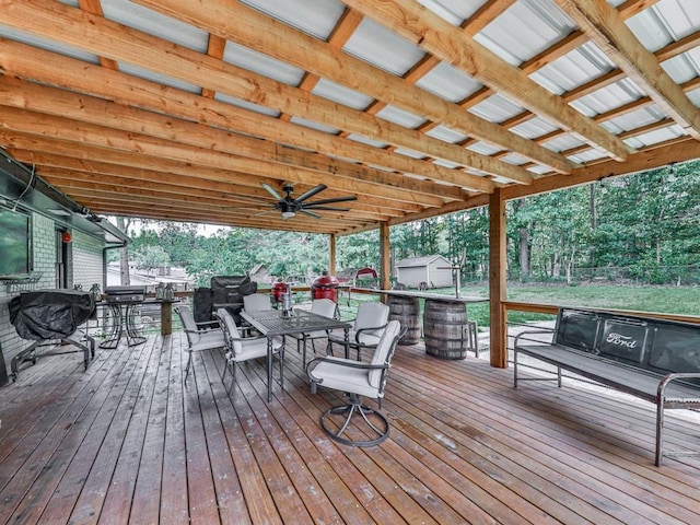 464 Mason Dr, Canton, GA 30115 - wooden deck with outdoor dining area and a ceiling fan