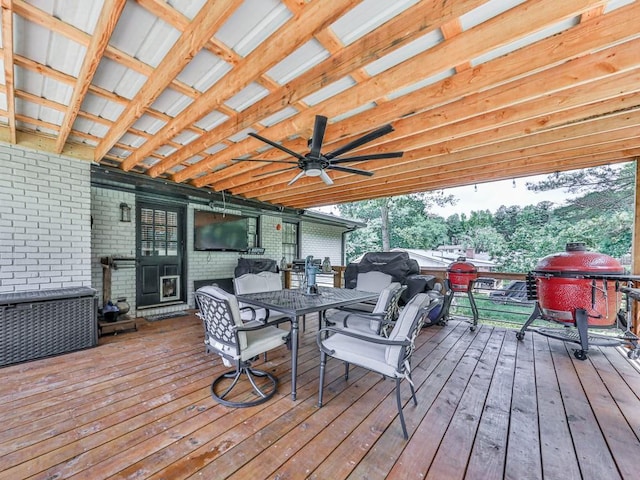 464 Mason Dr, Canton, GA 30115 - wooden terrace with ceiling fan, outdoor dining space, and a grill