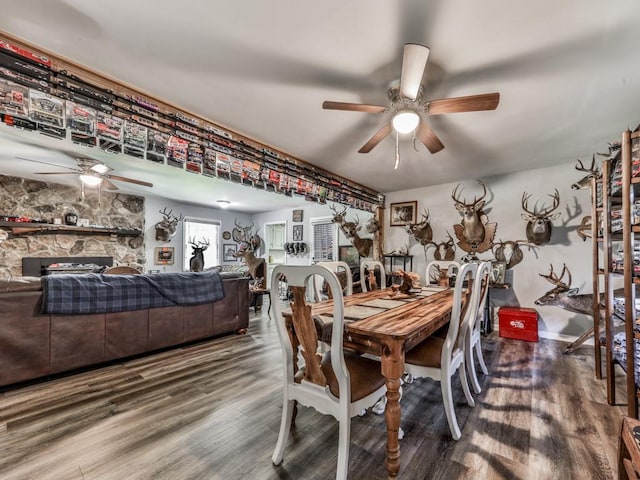 464 Mason Dr, Canton, GA 30115 - dining room featuring ceiling fan and wood finished floors