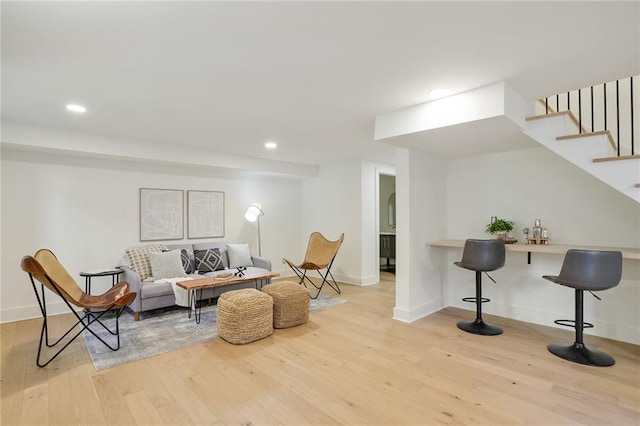 living room featuring light wood-type flooring