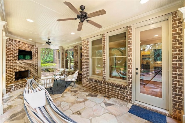 2317 Whiting Bay Cts NW, Kennesaw, GA 30152 - view of patio with an outdoor brick fireplace and ceiling fan