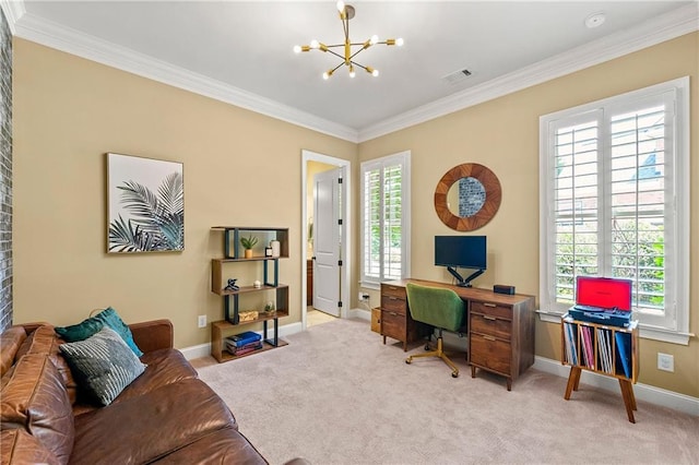 2317 Whiting Bay Cts NW, Kennesaw, GA 30152 - home office with a chandelier, ornamental molding, plenty of natural light, and carpet floors