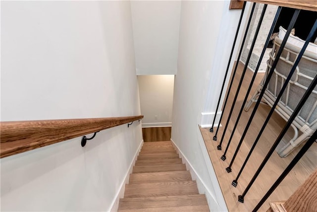 455 Sams Rd, Dawsonville, GA 30534 - stairs featuring baseboards and wood finished floors