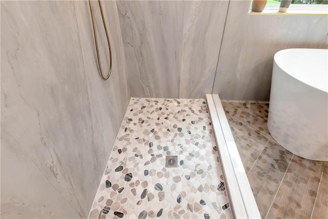 455 Sams Rd, Dawsonville, GA 30534 - full bathroom with a marble finish shower and a freestanding tub