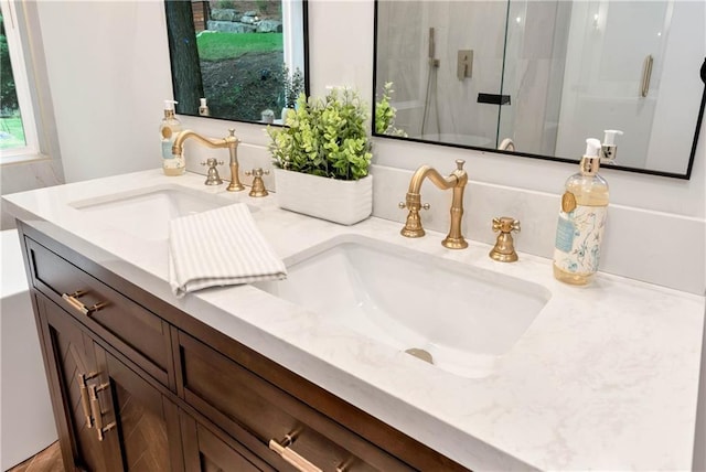 455 Sams Rd, Dawsonville, GA 30534 - full bath with double vanity and a shower stall