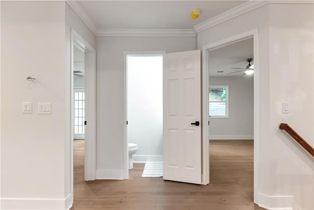 455 Sams Rd, Dawsonville, GA 30534 - corridor featuring baseboards, wood finished floors, and ornamental molding