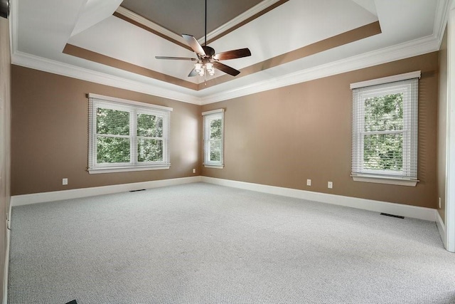 23 Durana Ct, Dallas, GA 30132 - empty room with a tray ceiling, ornamental molding, light carpet, a ceiling fan, and baseboards