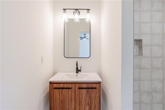 bathroom with vanity and ceiling fan