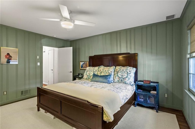 bedroom featuring visible vents and a ceiling fan