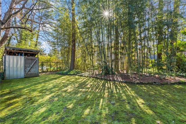 view of yard featuring an outbuilding