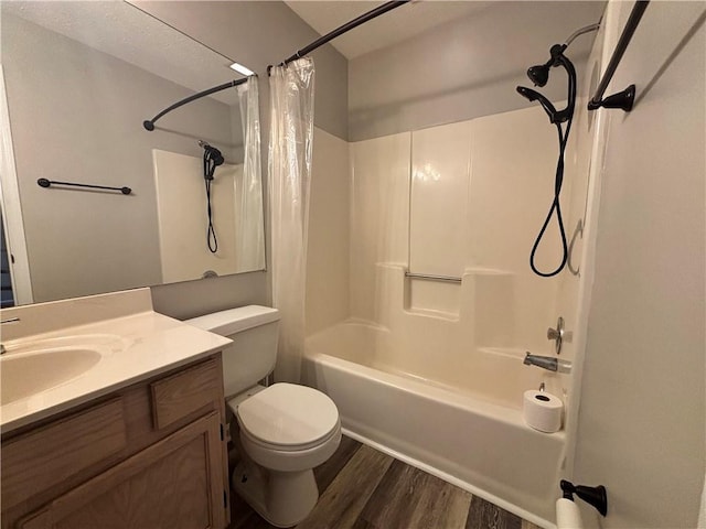 1822 Commonwealth Dr, Woodstock, GA 30188 - bathroom with wood finished floors, vanity, shower / bath combination with curtain, and toilet