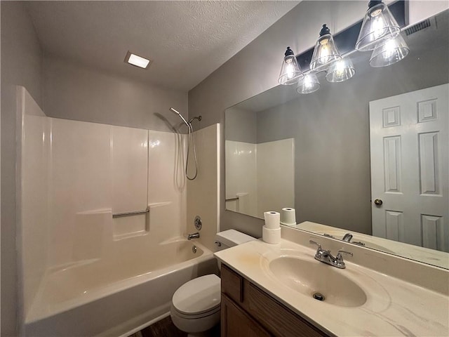 1822 Commonwealth Dr, Woodstock, GA 30188 - full bathroom with toilet, washtub / shower combination, vanity, and a textured ceiling