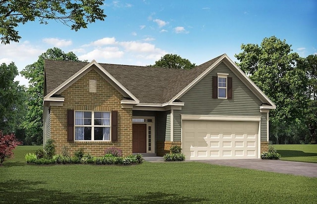 view of front of property featuring a garage and a front lawn