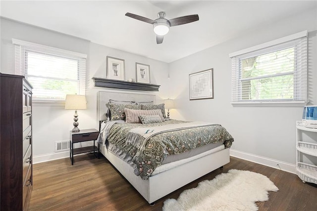 2572 Beverly Hills Dr, Chamblee, GA 30341 - bedroom with baseboards, dark wood-type flooring, and a ceiling fan